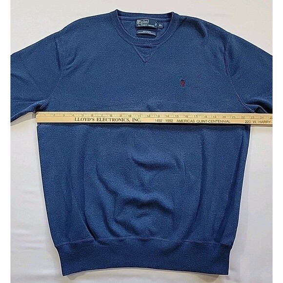 Polo Ralph Lauren Sweater 100% Cotton Blue Men's Size XL Red Pony 90s Crewneck - Picture 10 of 13